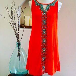 Spanish Dress in Coral, Turquoise & Gold
